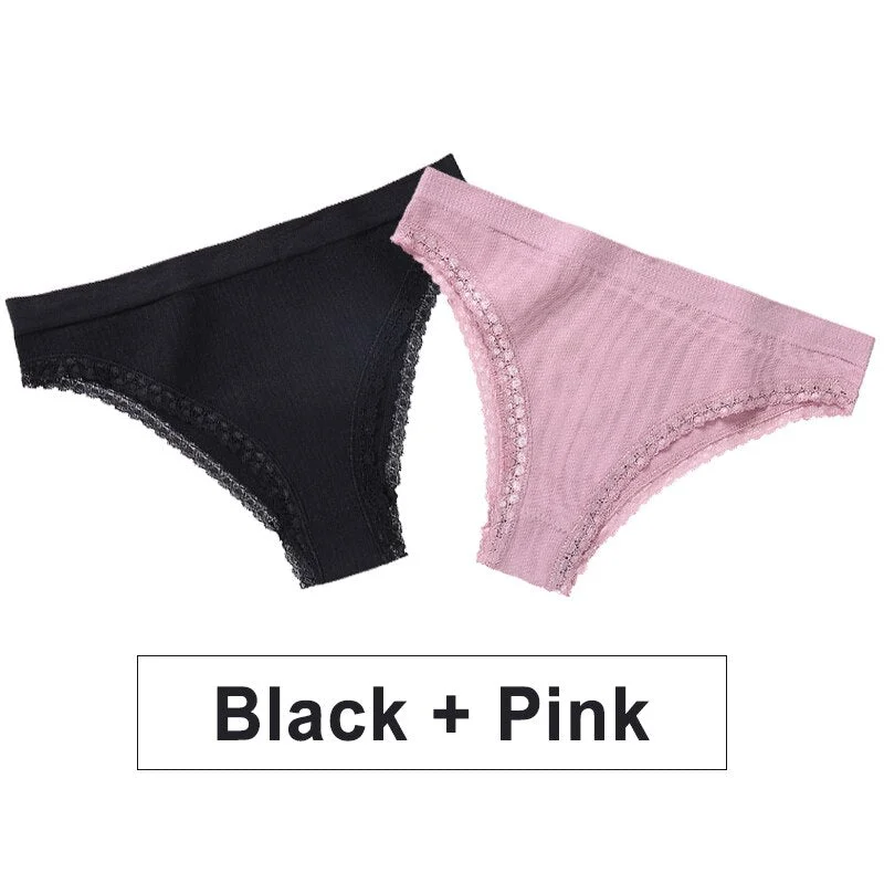 2PCS/Set Women Panties Sexy Lingerie Lace Underwear Female Underpants Solid Color Bikini Panties Seamless Briefs for Woman Girls