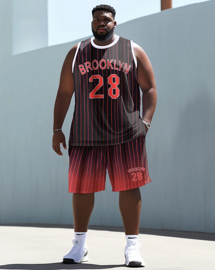 Men's Large Size Brooklyn Stripe Gradient Basketball Vest Sports Two-Piece Set