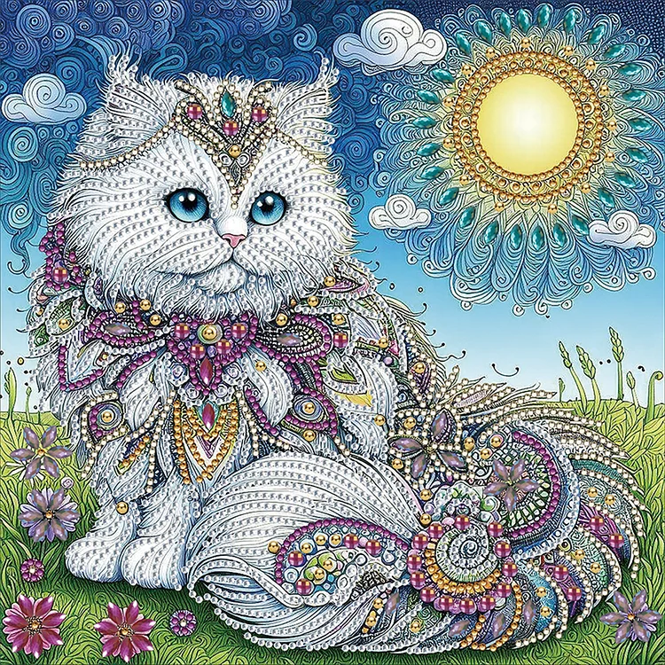 White Cat 30*30cm (Canvas) Special Shaped Drill Diamond Painting gbfke