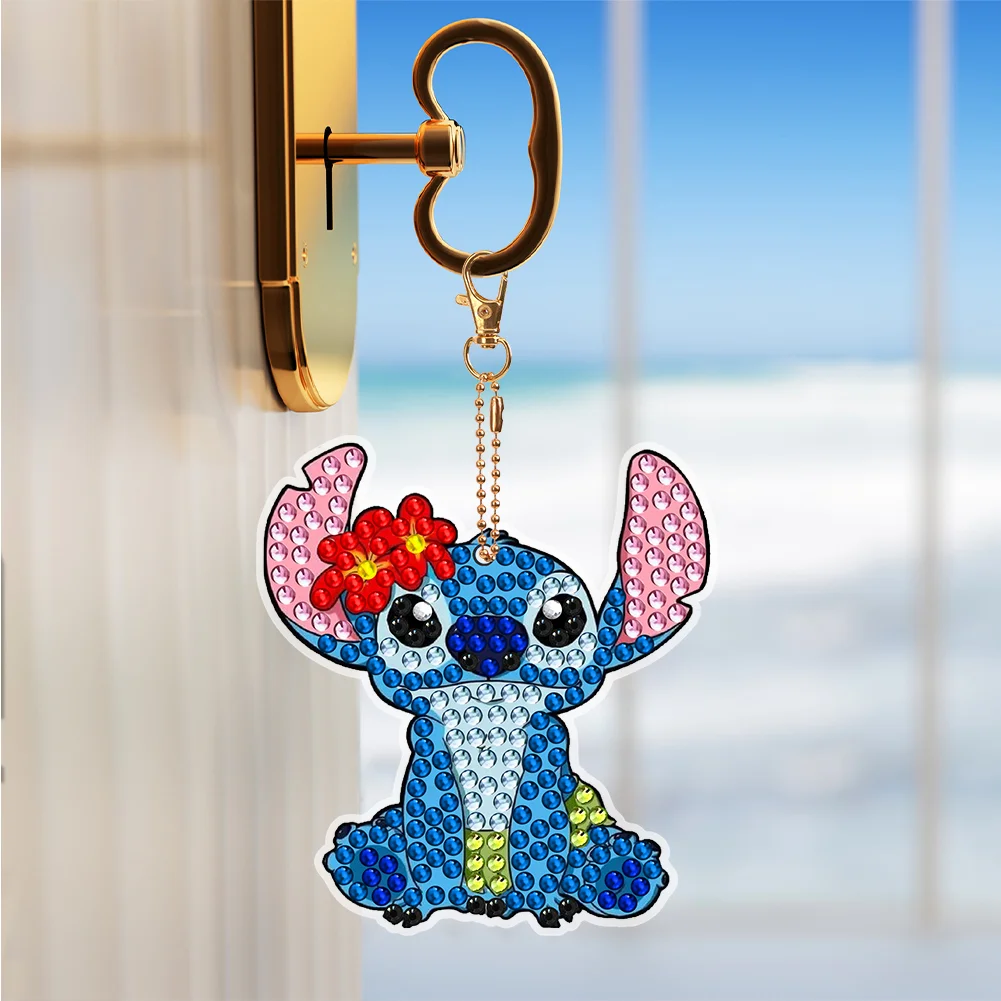 6pcs DIY Stitch Diamond Keychains Pendant Double Sided Diamond Art Keychains
