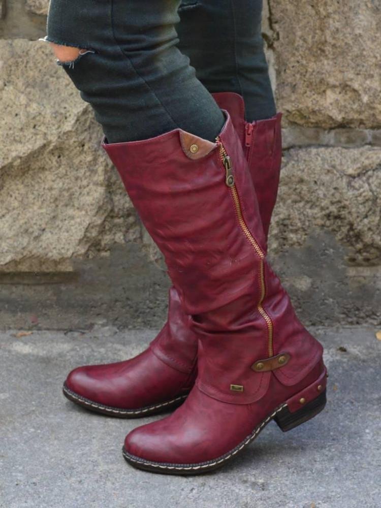 Spring and Autumn Women's Round Head Side Zipper Martin Boots