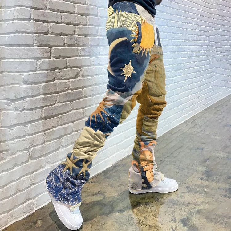 Casual Print Drawstring Flared Trousers