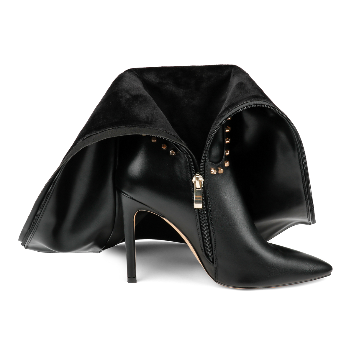 100mm Fashion Zipper Leather High Heels Knee Boots-MERUMOTE