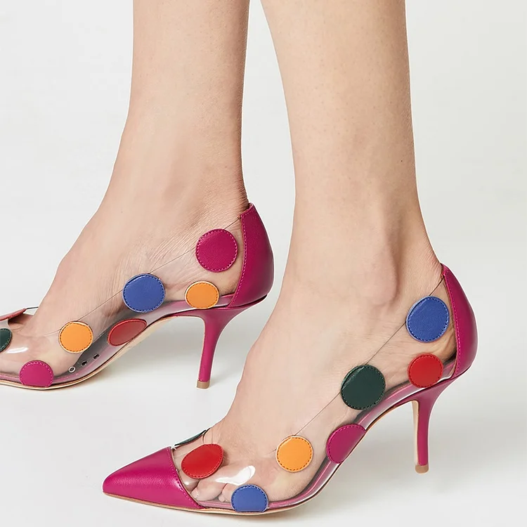 Multi Color Polka Dots PVC Clear Heels Stiletto Pumps Vdcoo