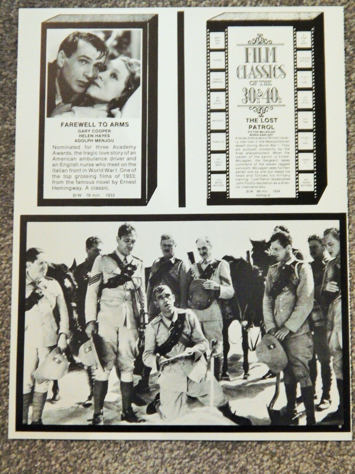 LOST PATROL (1934) / FAREWELL TO ARMS / A STAR IS BORN / PYGMALION B&W Photo Poster paintingS