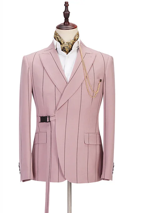 Bellasprom Modern Pink Slim Fit Prince Suit For Groom With Striped Peaked Lapel