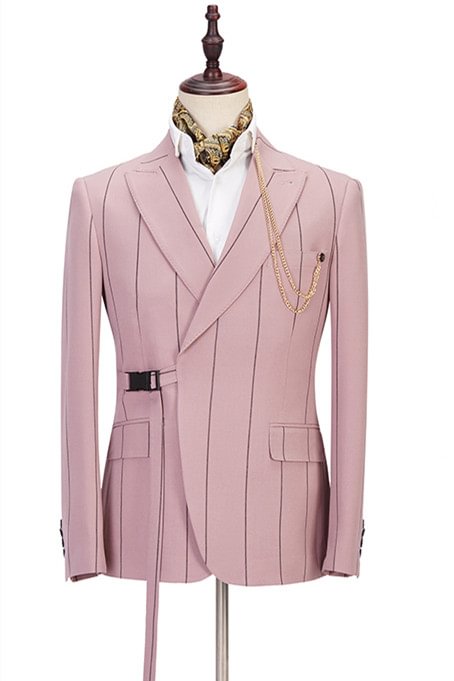 Fashion Pink Slim Fit New Arrive Prince Suit For Groom With Striped Peaked Lapel | Ballbellas Ballbellas
