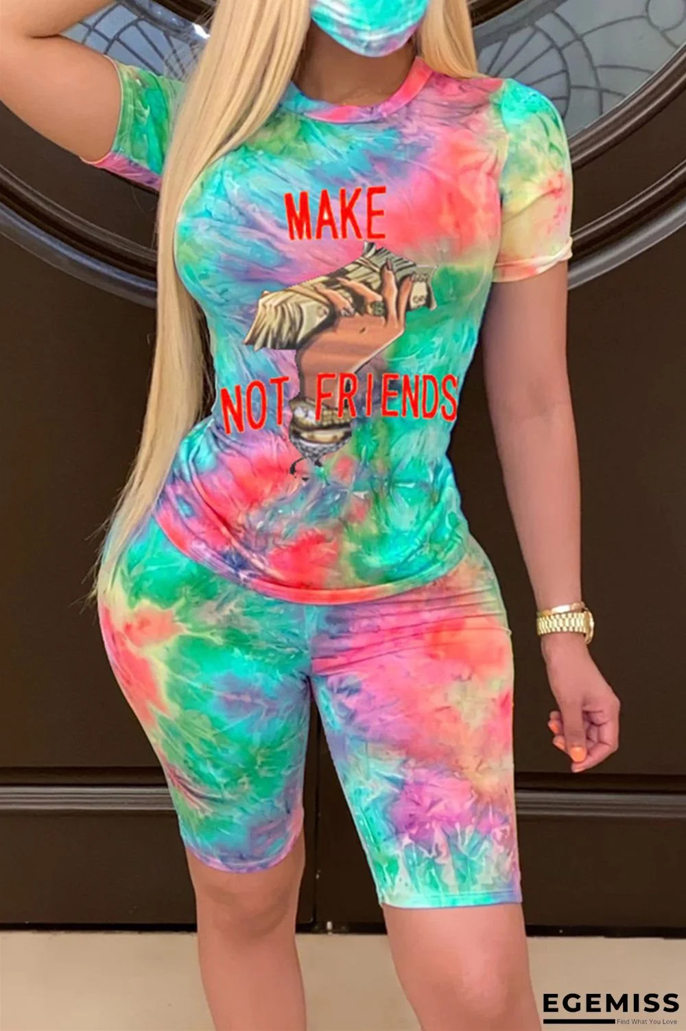 Green Fashion Casual Printed T-shirt Shorts Set | EGEMISS