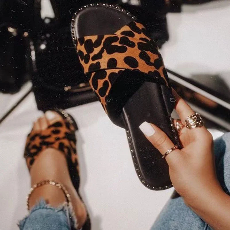 Casual Leopard Print Flat Outer Slippers