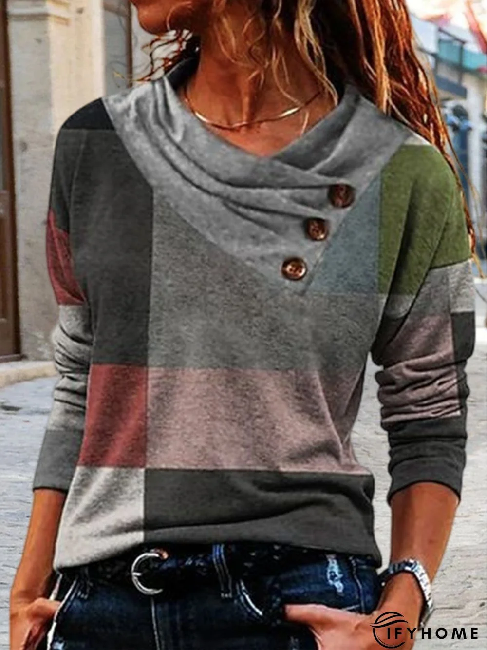 Asymmetrical Casual Loose Color Block Top | IFYHOME