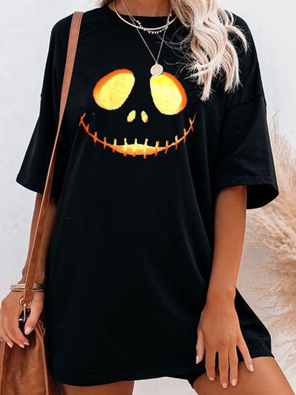 Halloween Scary Face Print Short-sleeved T-shirt