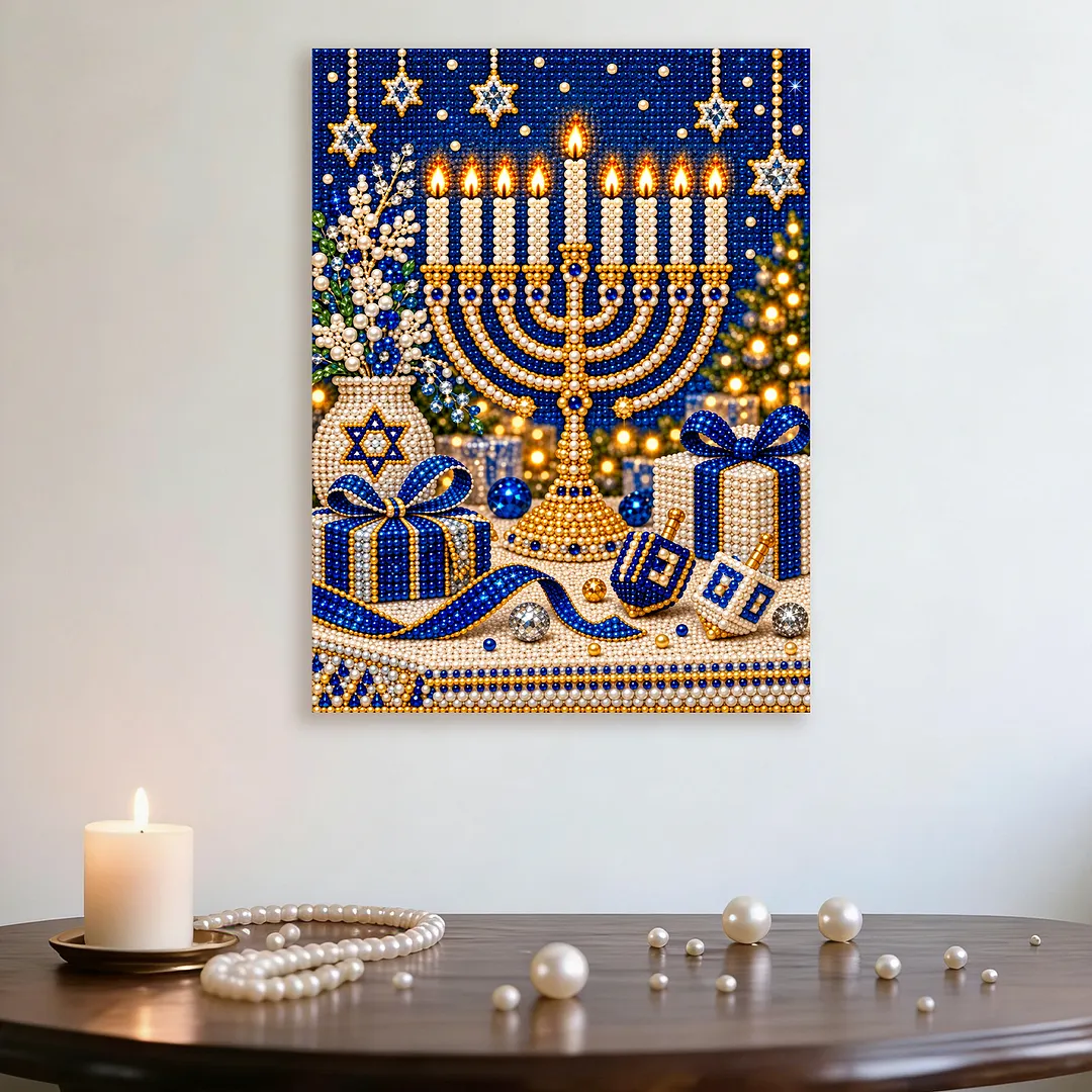 Framed Pearl Painting Kit DIY Hanukkah Menorah Bead Art 11.81x15.75in
