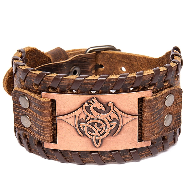 Popular Men's Alloy Vintage Viking Wide Leather Bracelet New Woven Bracelet Factory Leather Accessories