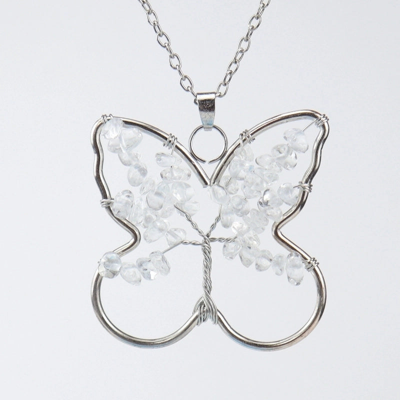 Ethnic Style Butterfly Natural Stone Pendant Necklace 1 Piece