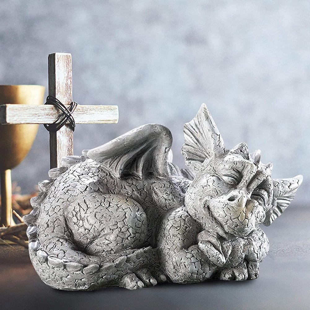 Adorable Sleeping Portrait Stone Dragon Baby Statue Outdoor Resin Miniature