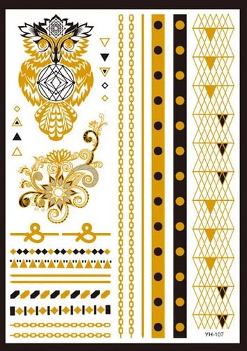 Flash Metallic Waterproof Tattoo Temporary Color Gold Silver Women Fashion Peacock Feather bird Design Sticker on the body YH119