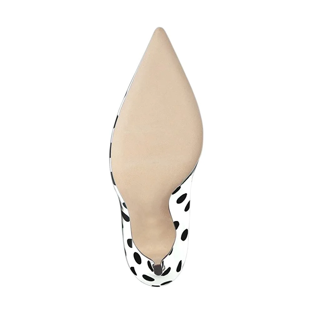 Black & White Polka Dot Patent Leather Pointed Stiletto Heel Pumps 