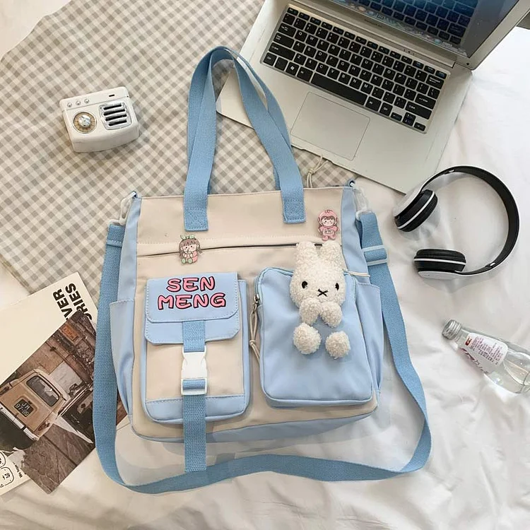 Lovely Cartoon Doll Square Canvas Crossbody Bag - Modakawa Modakawa