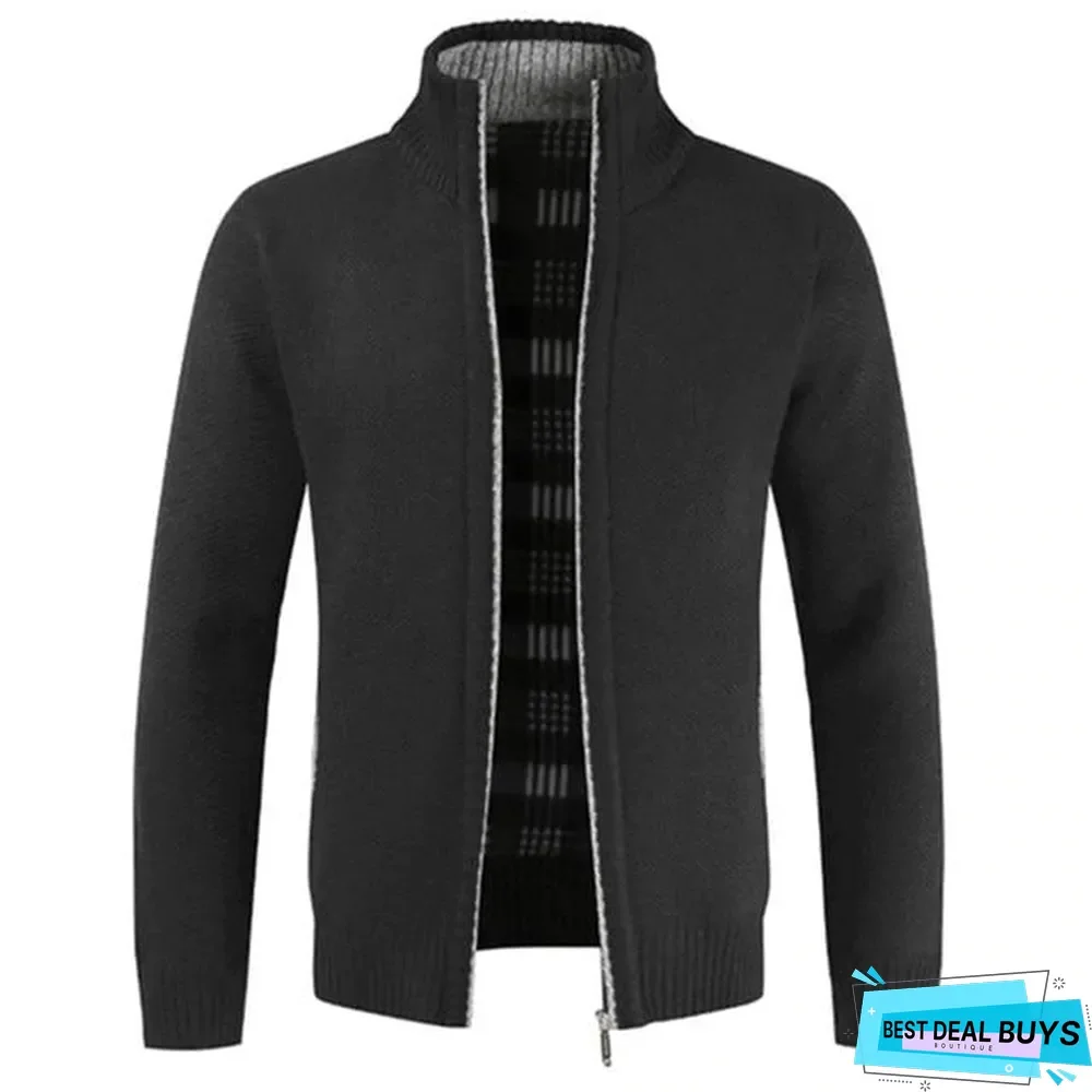 Autumn Winter New Men's Jacket Slim Fit Stand Collar Zipper Jacket Men Solid Cotton Thick Warm Jacket