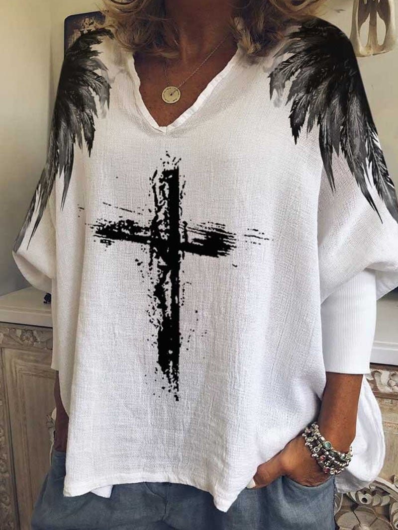 Street casual cross print long sleeve top