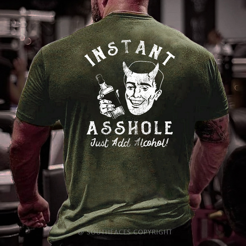 Instant Asshole Just Add Alcohol Funny Skull Print Drunk T-shirt