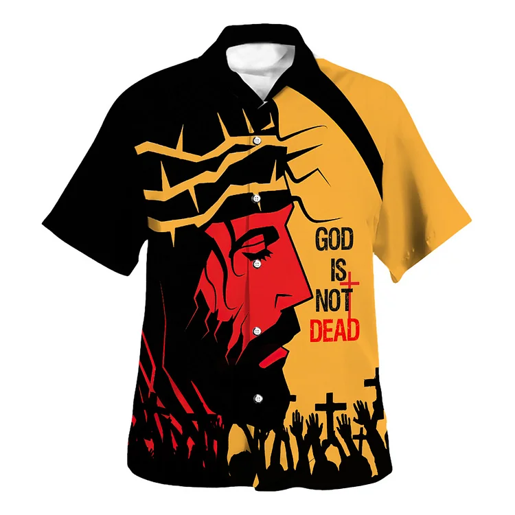 BrosWear Abstract Jesus Pattern Printed Short Sleeved Shirt