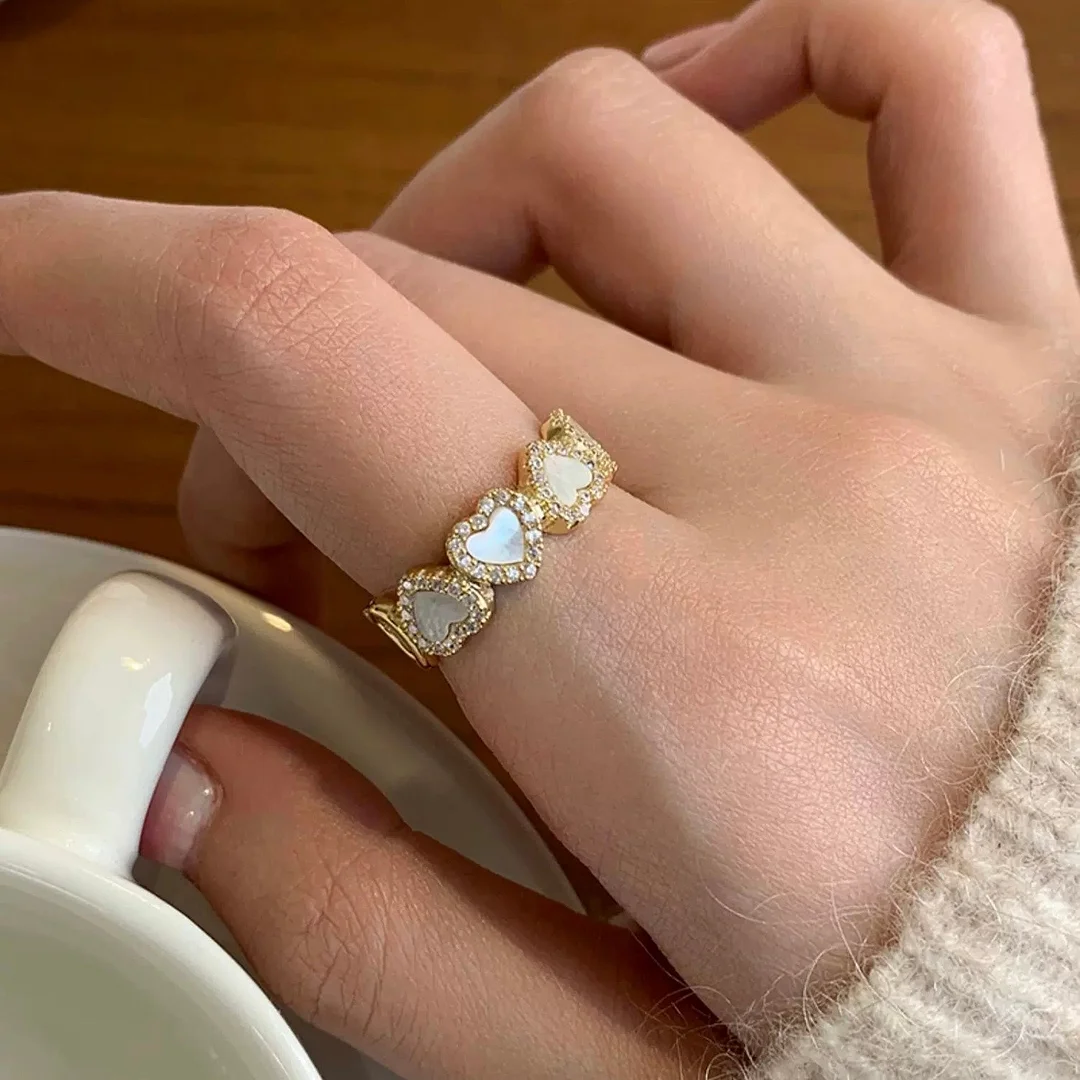 Elegant Gold Plated Enamel Heart Open Ring