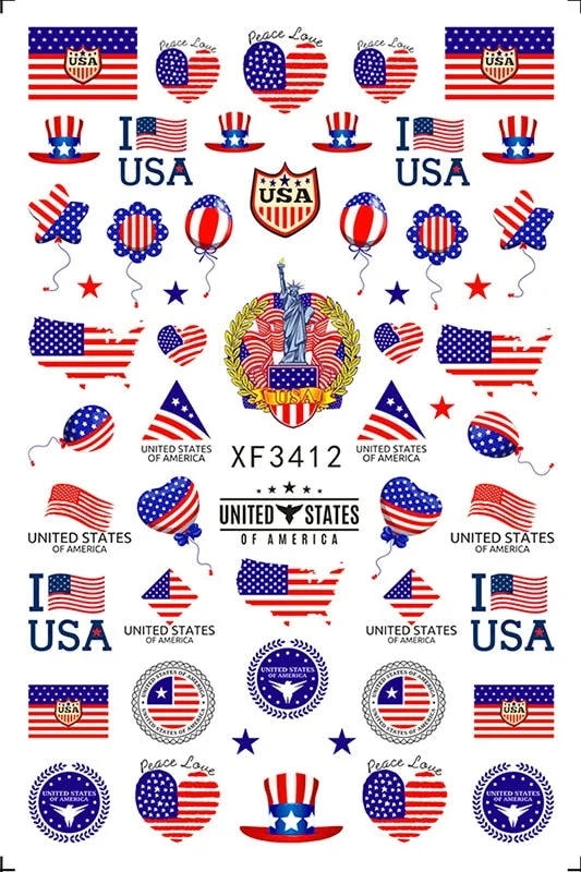 3D Flag Sport Nail Stickers for Manicure Fire Clover Decoration Decals Back Glue Designer Gymnastics Nail Art Sticker