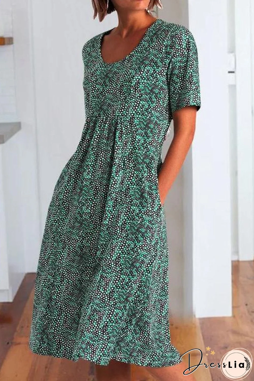 Scoop Neck Dots Printed Midi Dress