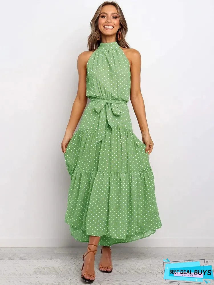 Vintage Polka Dots Printed Statement Plus Size Sleeveless Casual Dresses Black Dresses