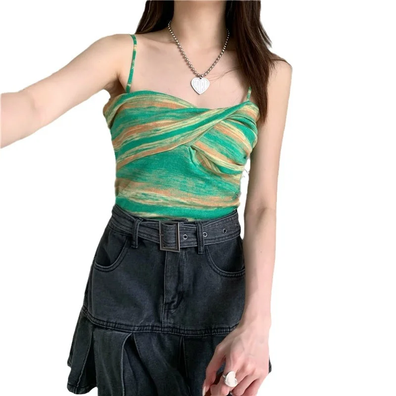 Uveng Uveng Sense Of A Small Color Stripe Small Sling Vest Women In The Summer 2023 Short Sexy Knitting Blouse Tide