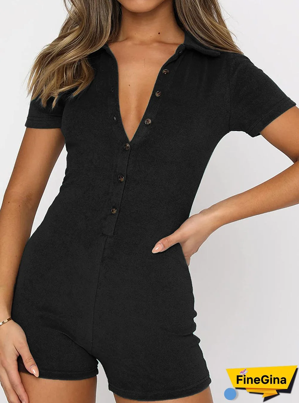 Sexy Tight Lapel Short-sleeved Jumpsuit