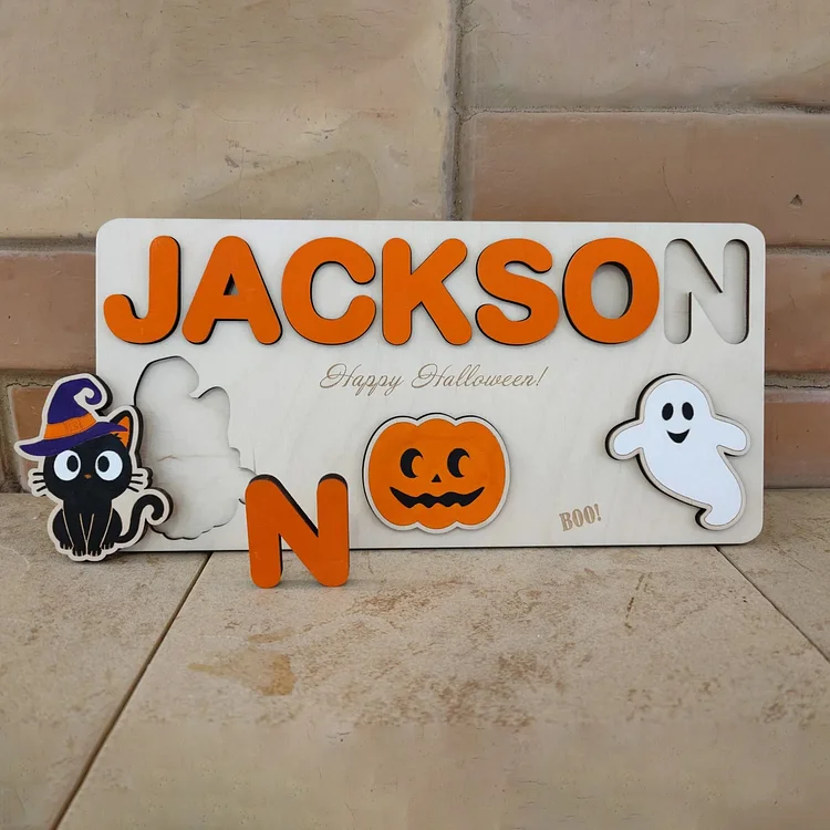 Halloween Wooden Name Puzzles Personalized Educational Toys for Toddlers