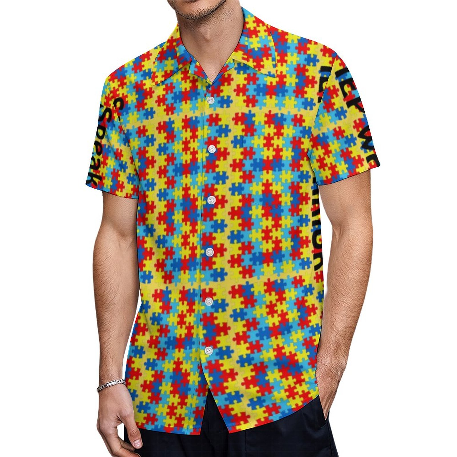 Autism Puzzle Yoga Exercise Pants Hawaiian Shirt Mens Button Down Plus Size Tropical Hawaii Beach Shirts