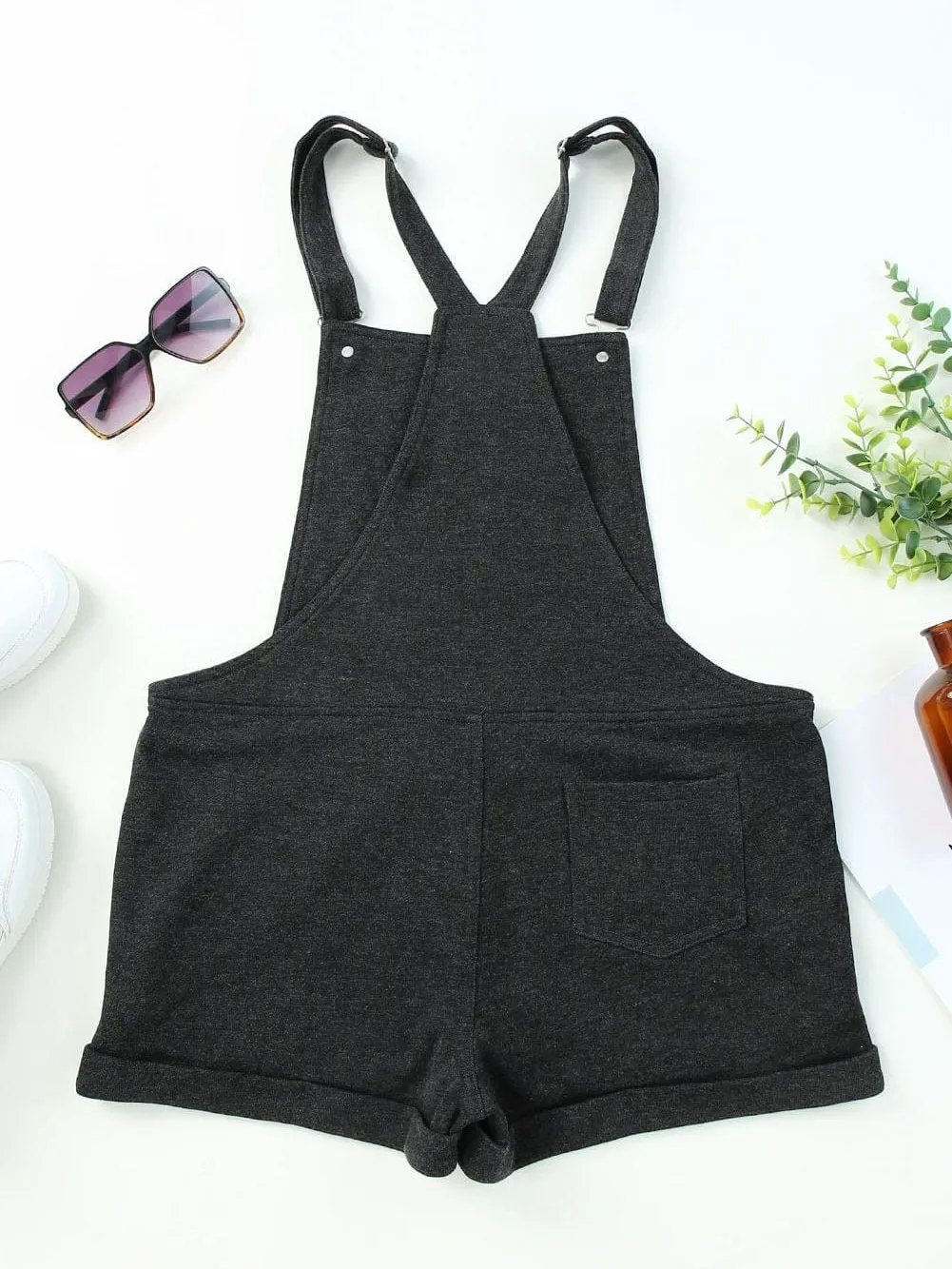 Vintage Gray Washed Drawstring Short Dungarees