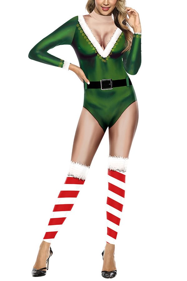 Christmas Santa Helper Elf Jumpsuit Green-elleschic