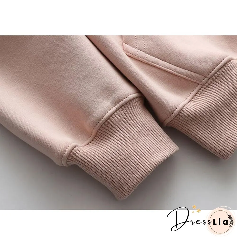Women Fashion Corduroy Hoodies Female Solid Color Embroidery Hooded Tops Tracksuit