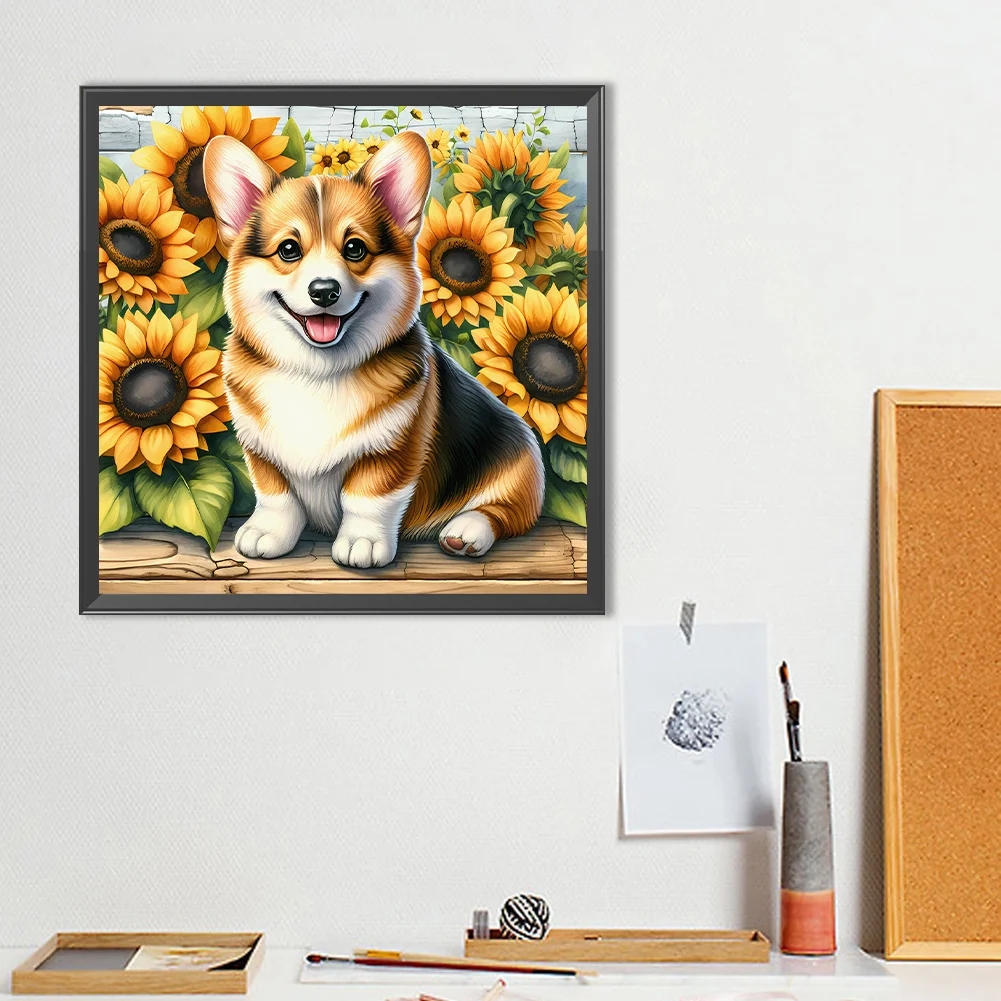 Diamond Painting - Full Round Drill - Sunflower Corgi(Canvas|40*40cm)
