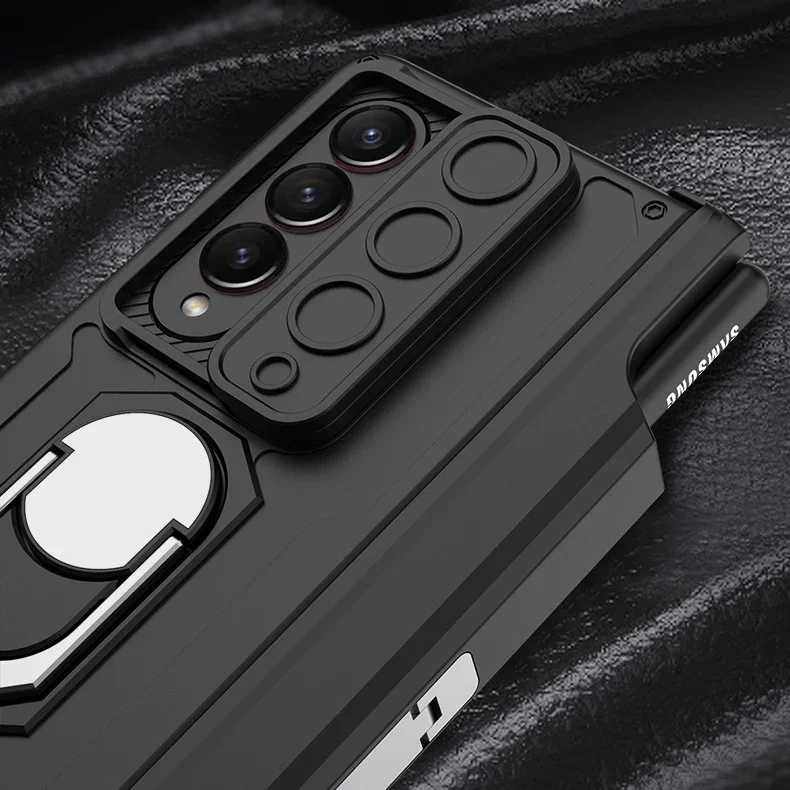 Applicable To Samsung Z Fold 3/4/5Slide Rail Lens Cover Push Window 2-In-1 Ring Holder Folding Phone Case