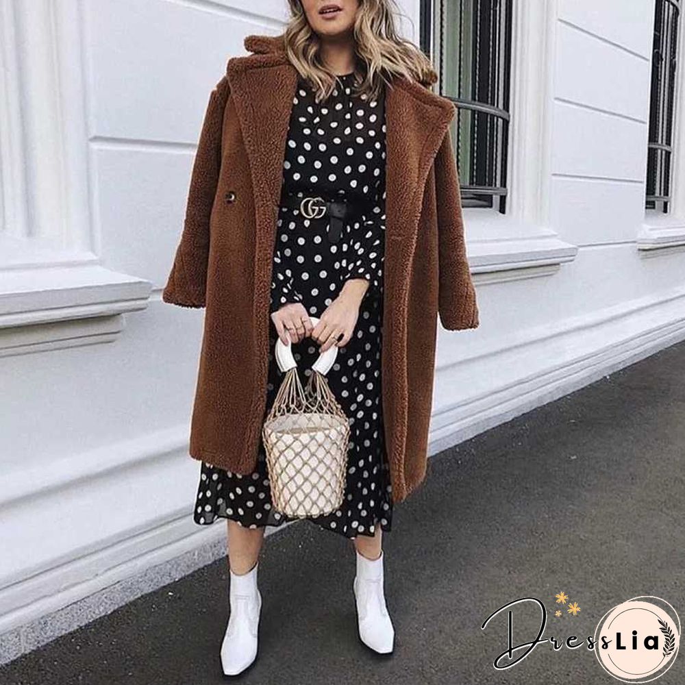 Long Faux Fur Camel Teddy Coat Maxi Jackets