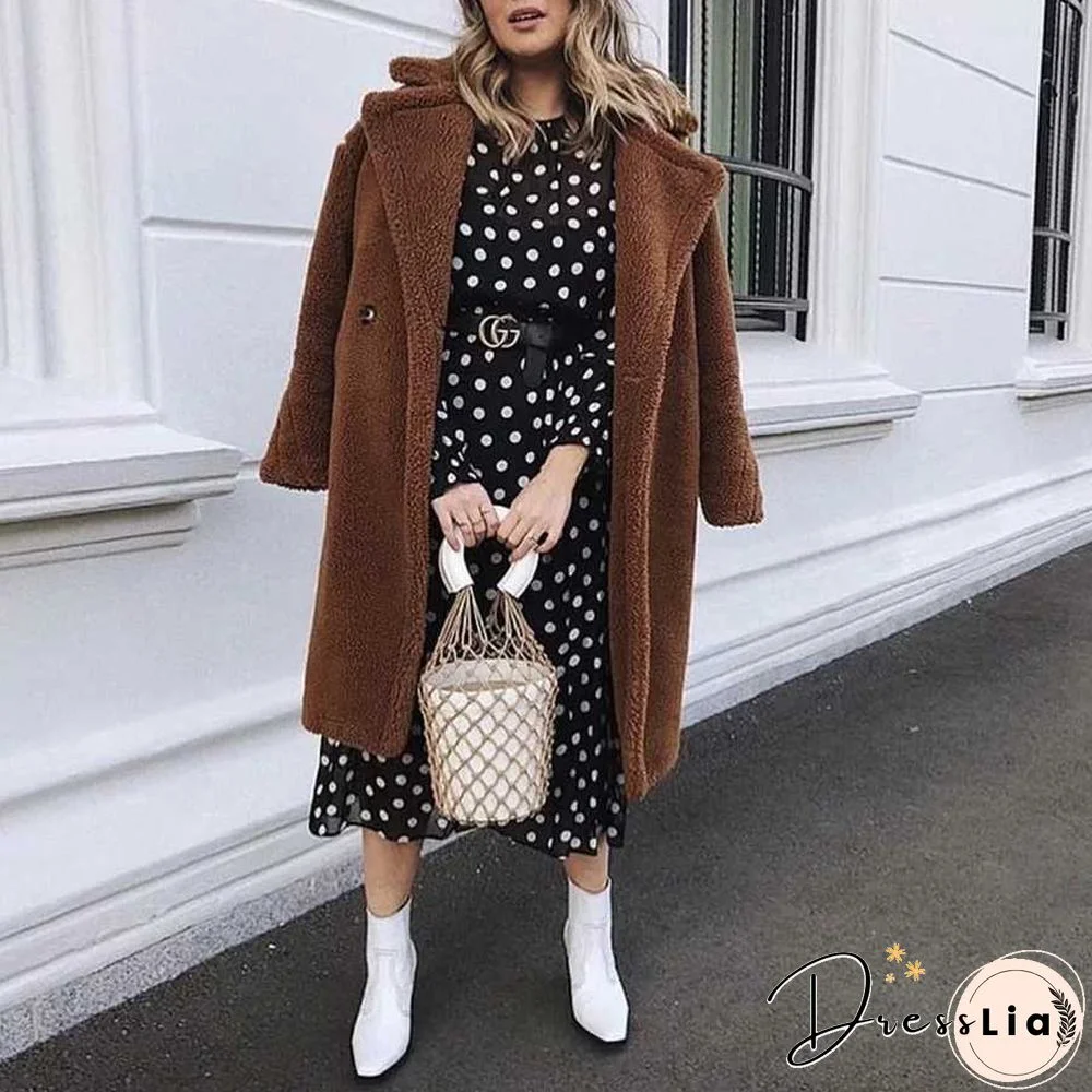 Long Faux Fur Camel Teddy Coat Maxi Jackets