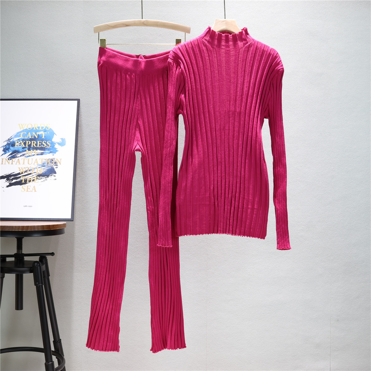 Rotimia Tight and sexy knitted sweater and flared trousers two-piece set