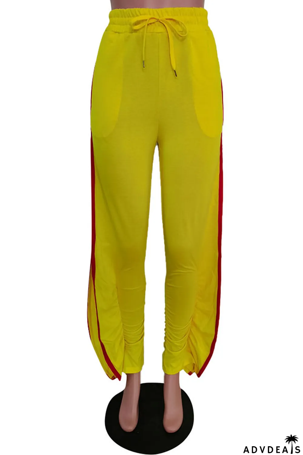 Grey Black Grey Blue Green Yellow Cotton Drawstring Sleeveless Mid Patchwork Solid Split Draped Straight Pants Bottoms