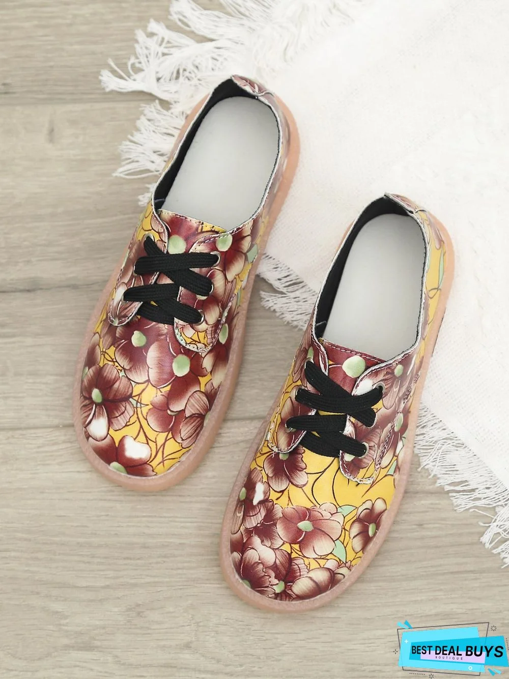 Floral Pattern  Lace-up Front Flat Shoes