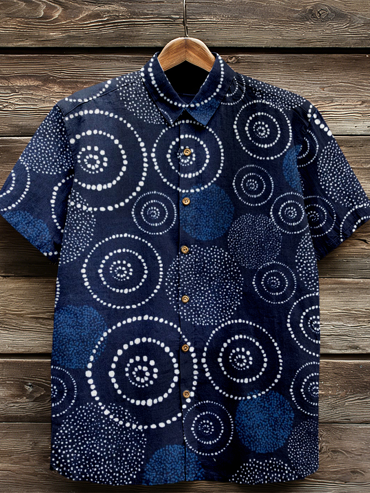 Vintage Japanese Geometric Dots Abstract Spots Linen Shirt  artssus