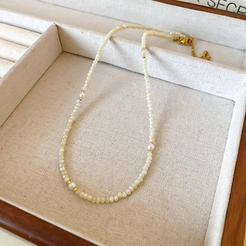 Natural Stone Freshwater Pearl Minimalist Beaded Geometric Necklace