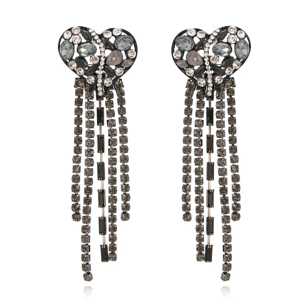 Dvacaman 2022 Valentine's Day Heart-Shaped Rhinestone Earrings For Women Shiny Statement Wedding Party Gift Crystal Drop Jewelry