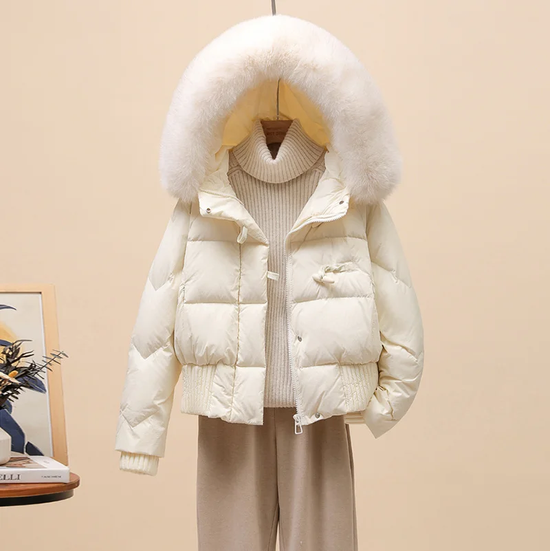 Toloer Korean Version Of The Ox Horn Button Down Jacket Women's Short Style 2024 Winter New Big Hair Collar And Thick Small Warm Coat Tide-Outfit Ideas