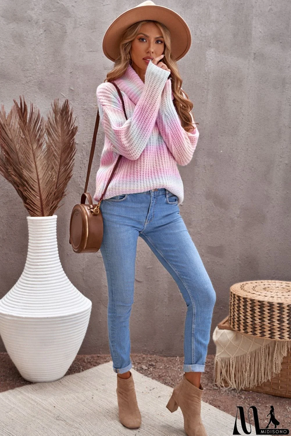MidiSono - Cowl Neck Ombre Knit Sweater