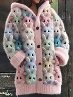 Lovely Colorful Fuzzy Bunny Cozy Hooded Cardigan